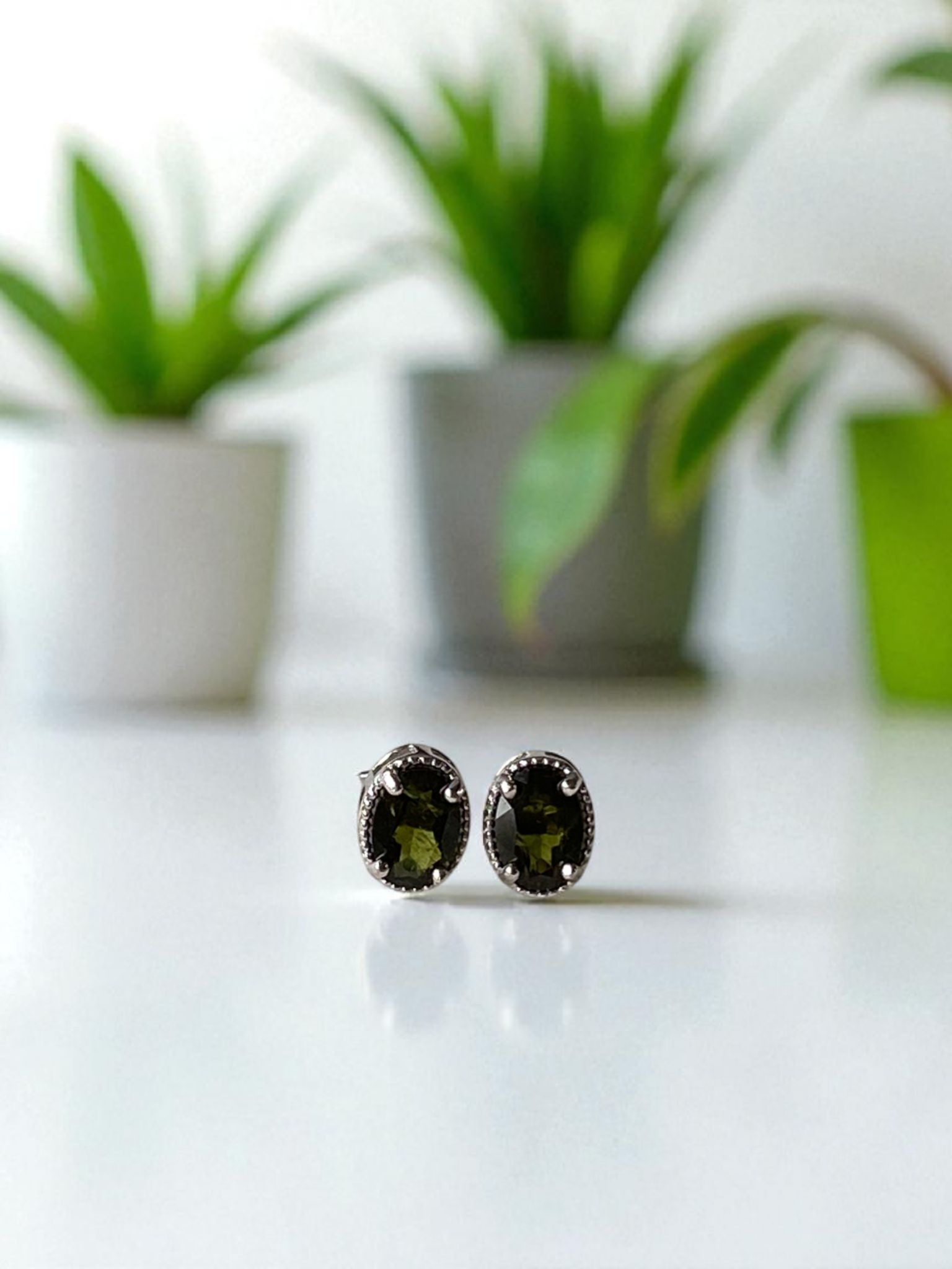 925 Silver Green Tourmaline Ear Studs