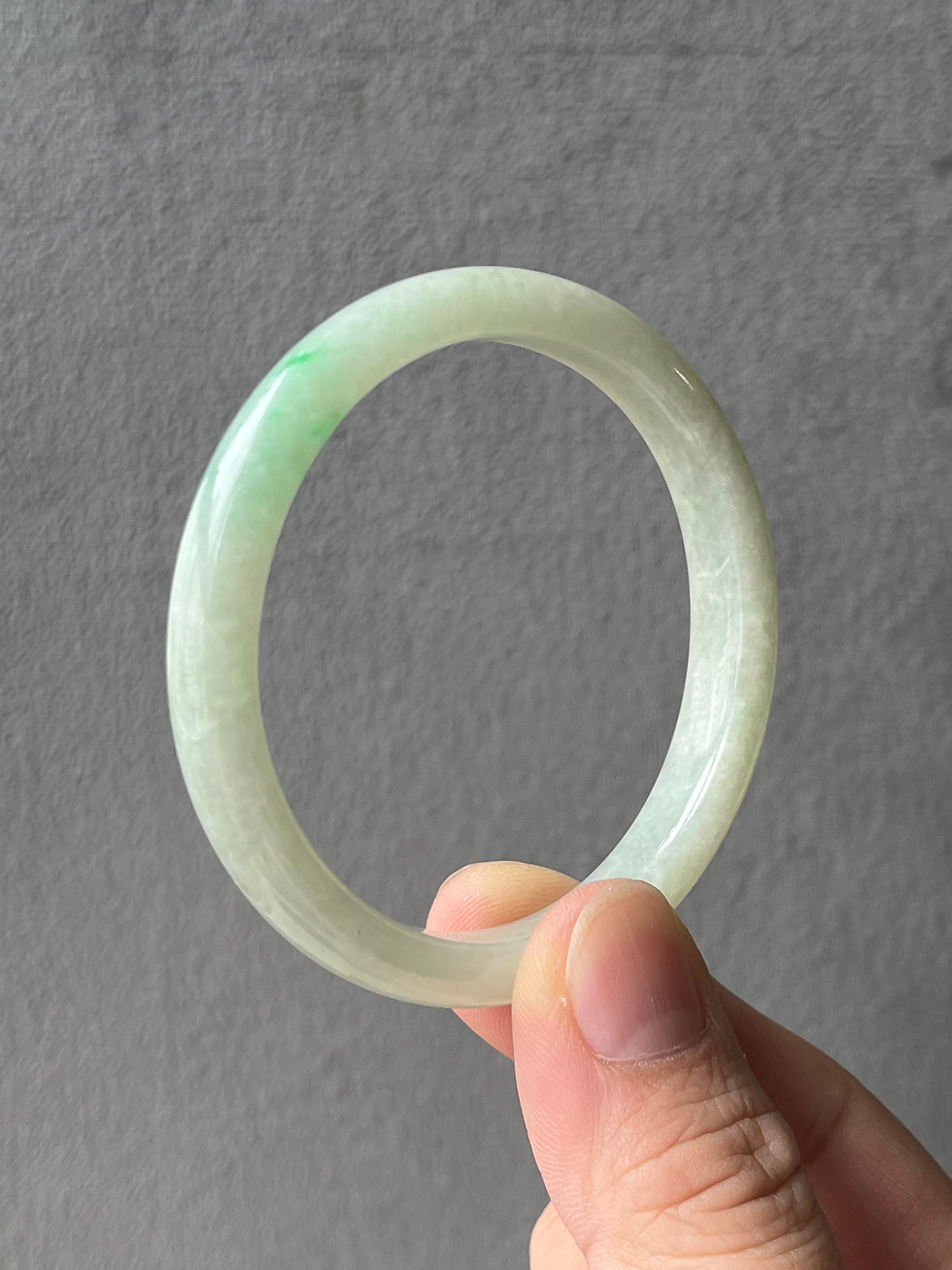 Thumbnail: ***51.8MM Type A Faint Green Mix Oval Jadeite Bangle