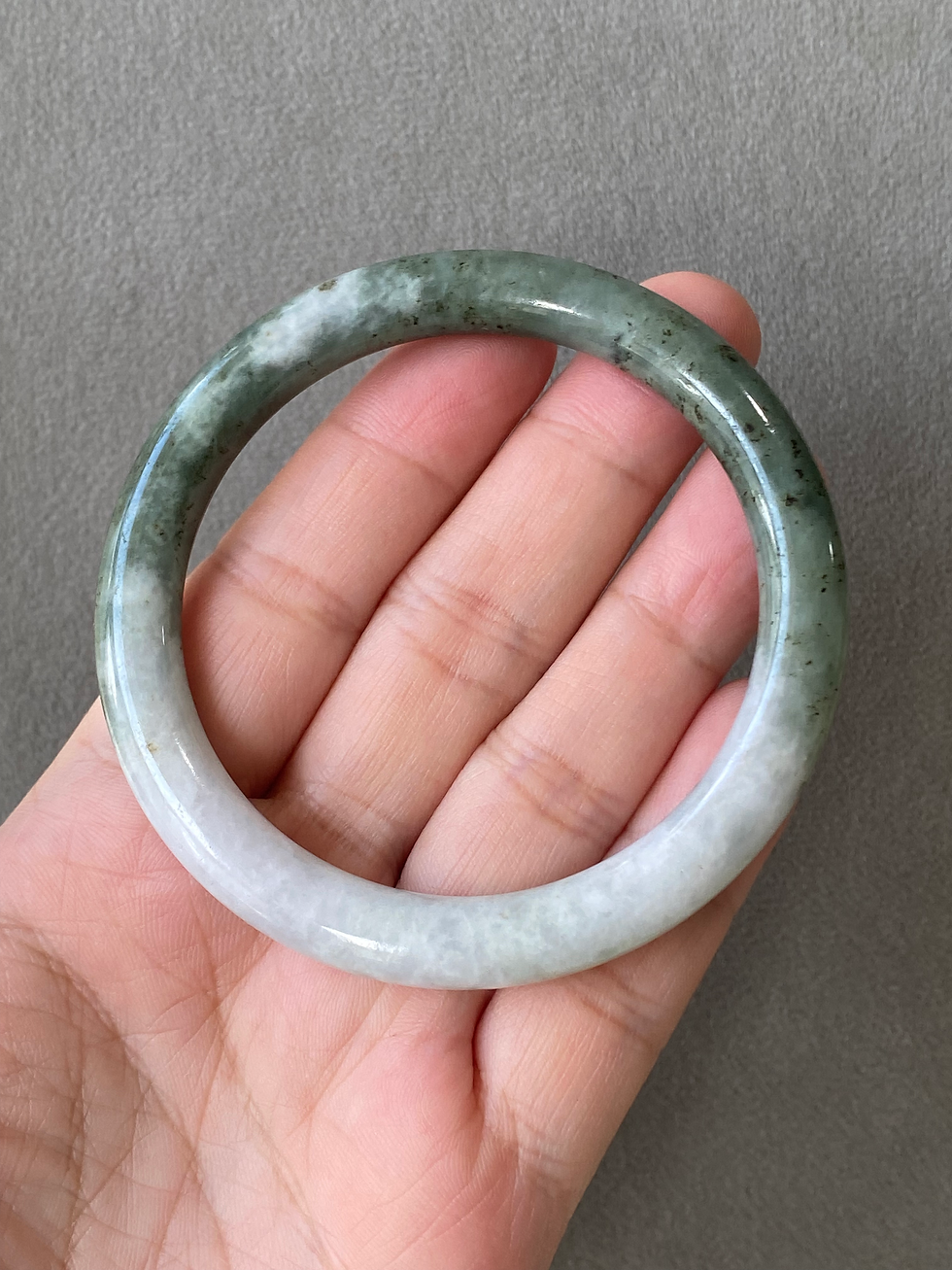 Thumbnail: 55.6MM Type A Dark Green Mix Jadeite Bangle