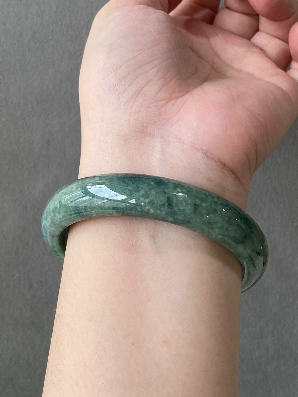 Thumbnail: 62.7MM Type A Green Mix Jadeite Bangle