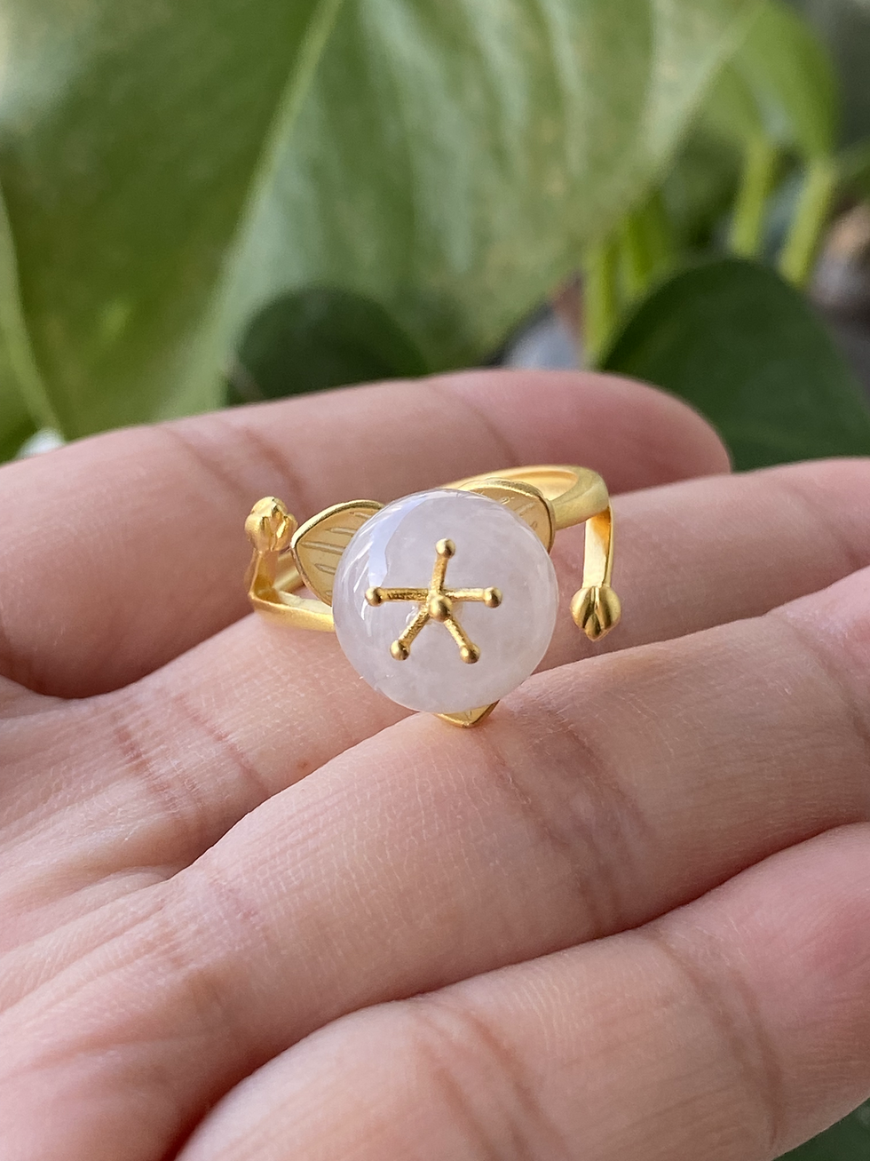 Thumbnail: 925 Silver Matt Gold Plated Translucent White Jadeite Ring