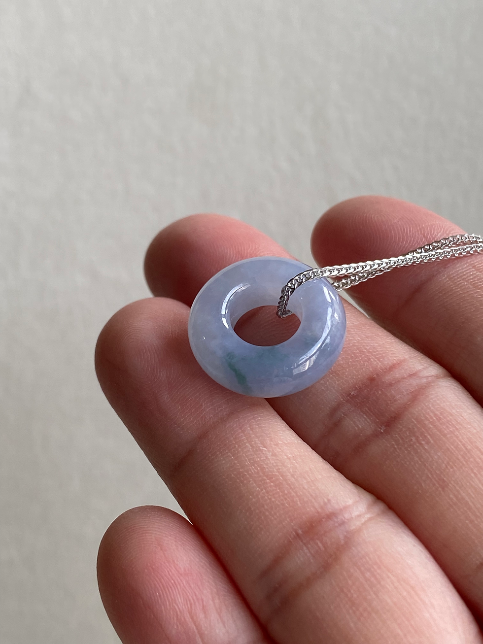 Thumbnail: 925 Silver Type A Translucent Bluish Lavender Mix Jadeite Donut Necklace