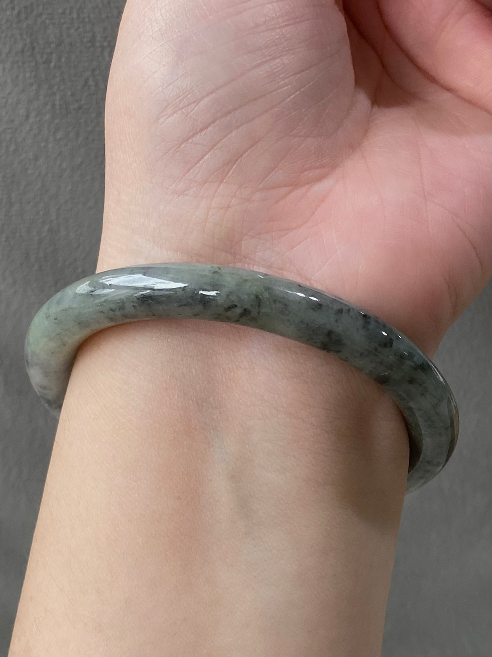 Thumbnail: 55.5MM Type A Greyish Black Mix Jadeite Bangle