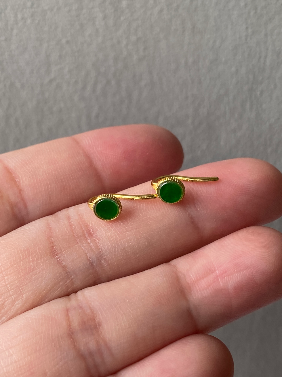 Thumbnail: 925 Silver Gold Plated Type A Translucent Dark Green Jadeite Ear Huggies