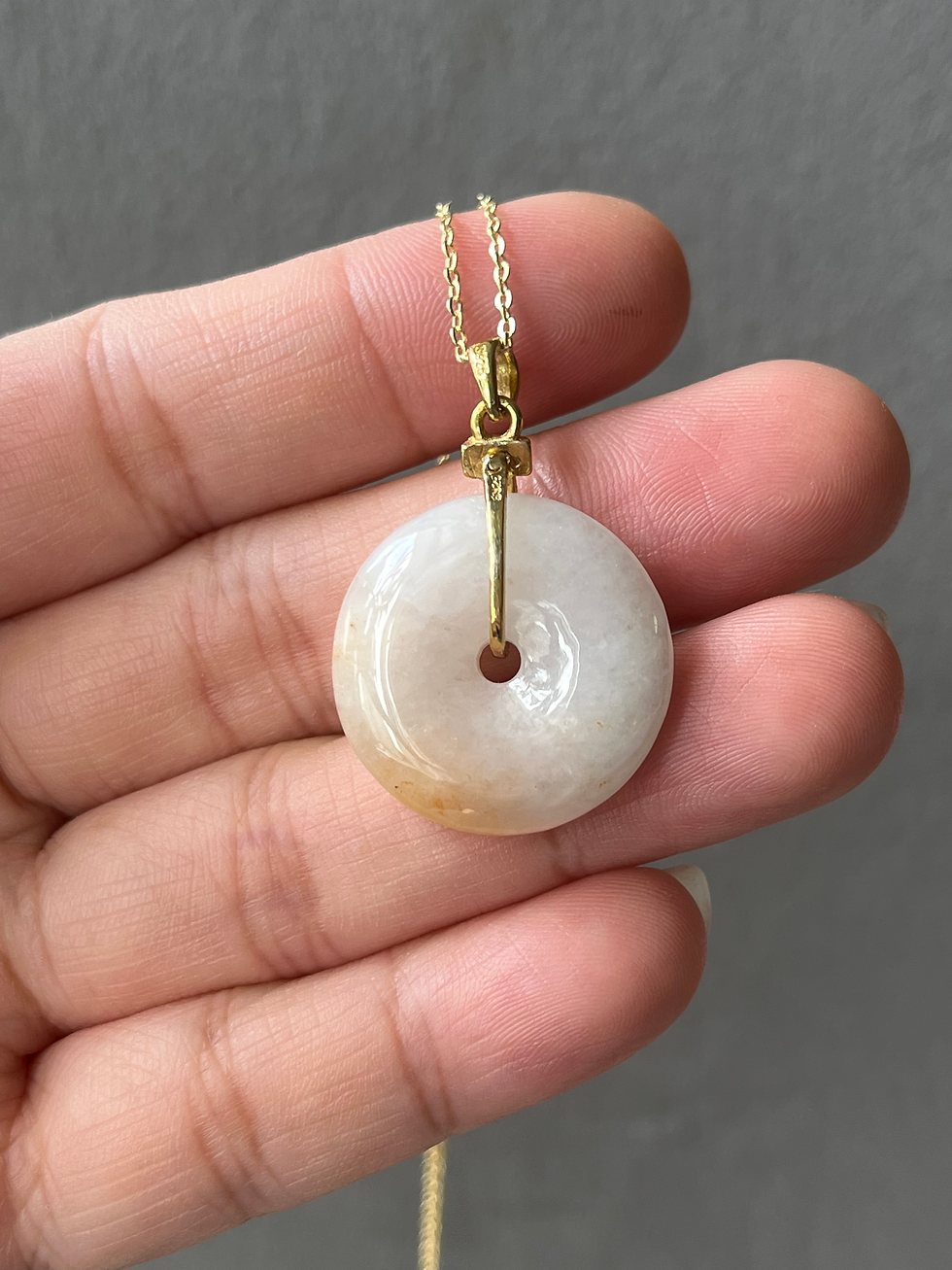 Thumbnail: 925 Silver Gold Plated Type A Brownish Yellow Mix Round Jadeite Pendant
