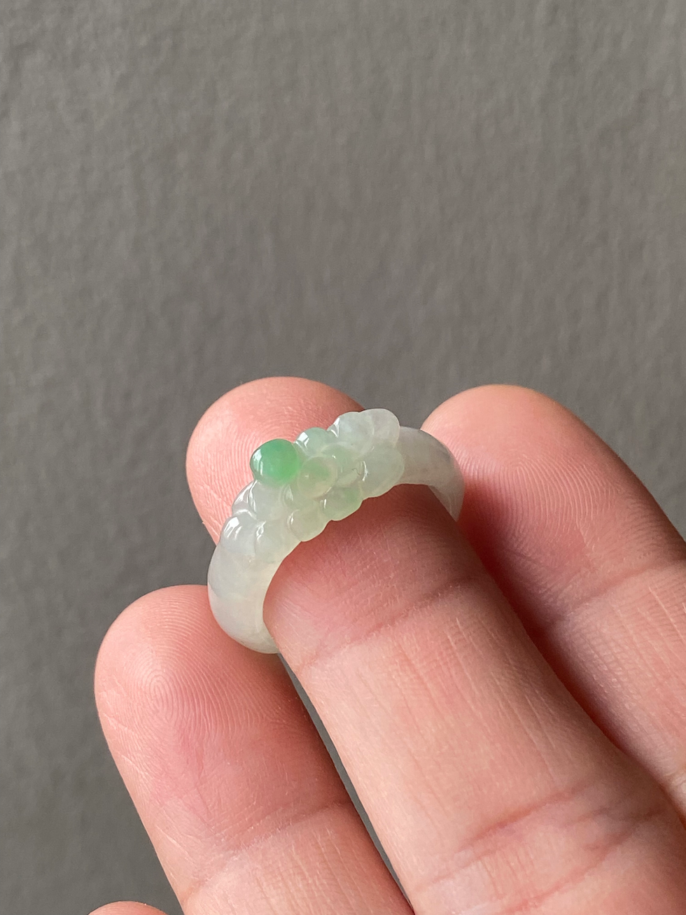 Thumbnail: US#6.25 Type A Translucent Off White Mix Carved Flower Jadeite Ring