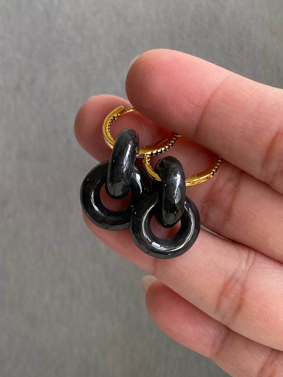 Thumbnail: 925 Silver Gold Plated Black Jadeite Intertwine Ear Loop