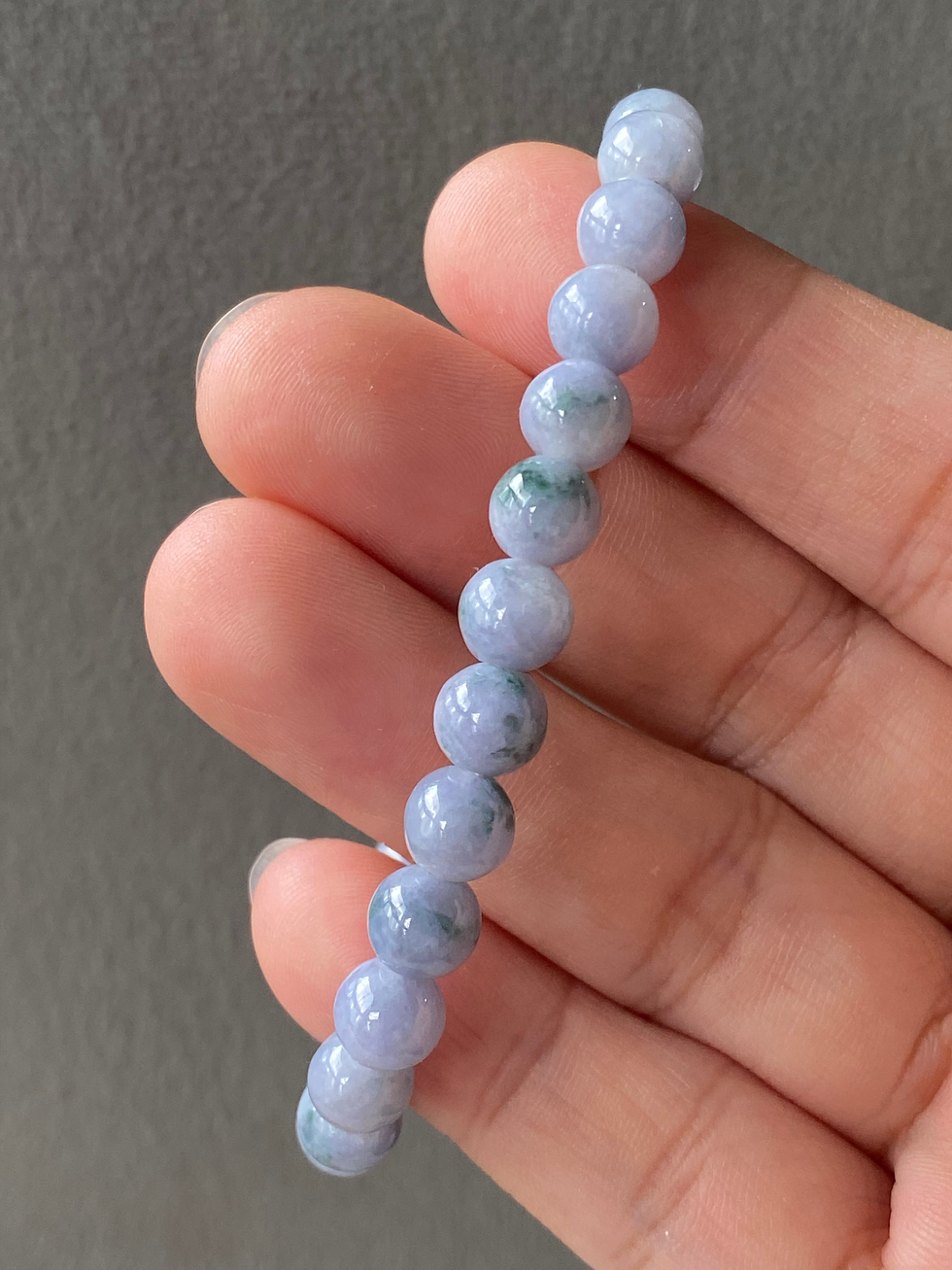 Thumbnail: Type A Lavender Mix Floral Bluish Green Jadeite Beads Bracelet