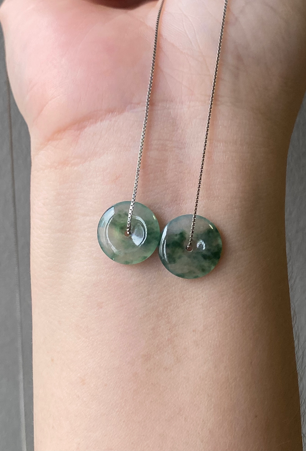 Thumbnail: Type A Icy Floral Green Jadeite Disc (Pair)