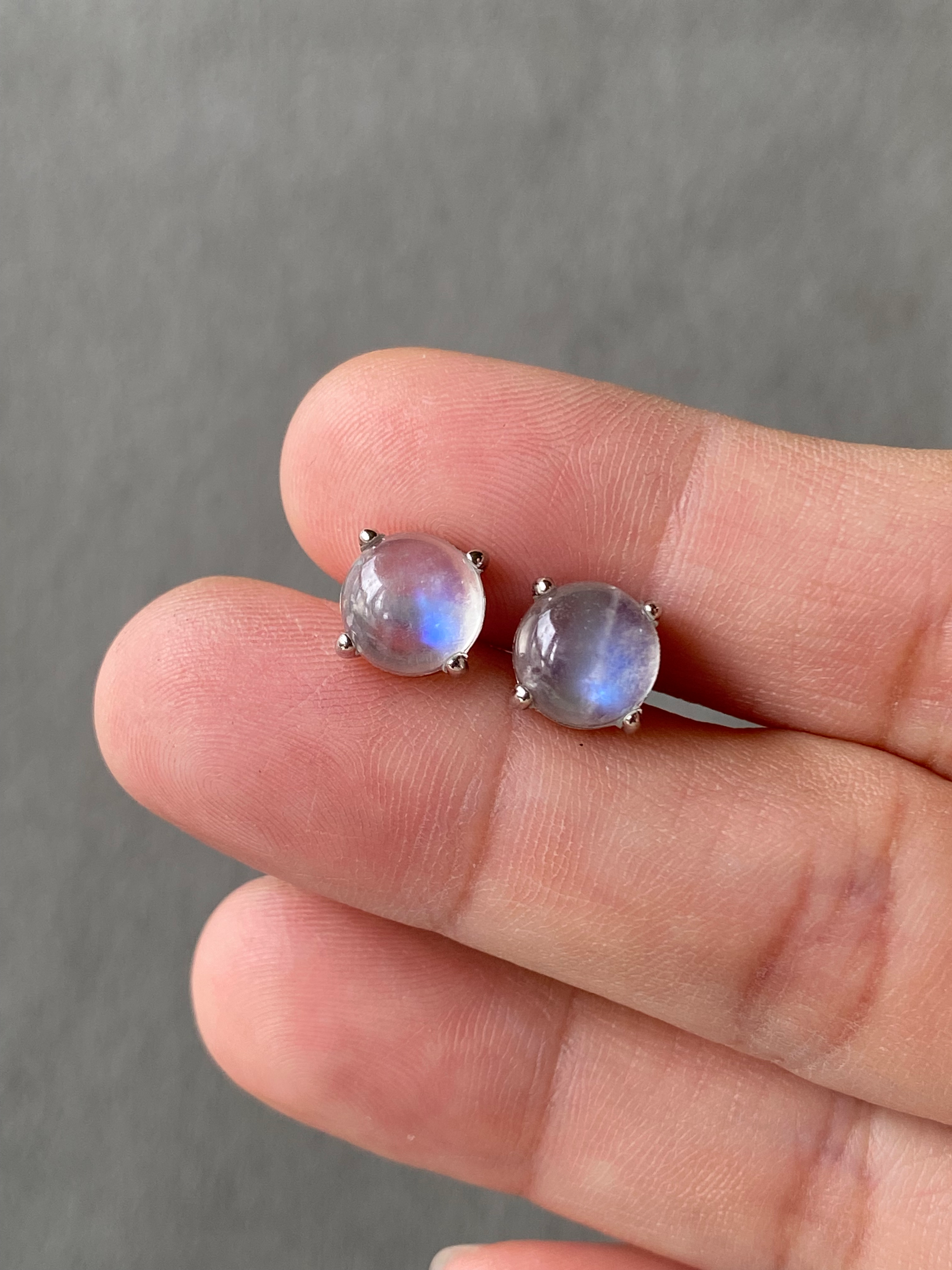 925 Silver Moon Stone Ear Studs