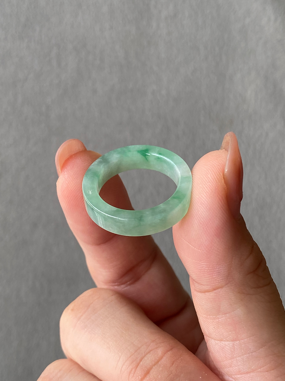 Thumbnail: US#7.7 Type A Translucent Green Mix Jadeite Ring