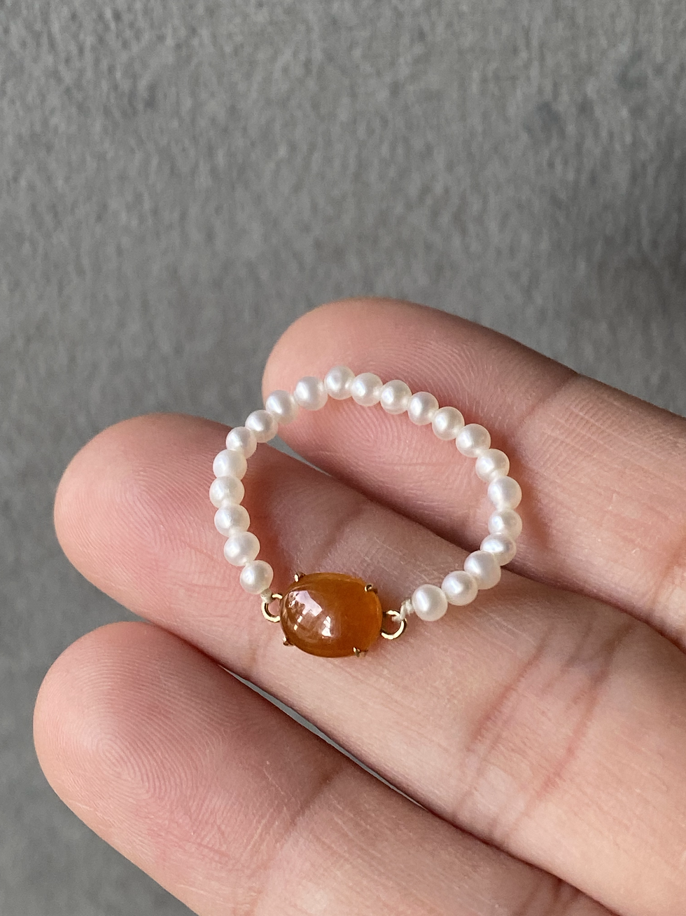 Thumbnail: 18K Yellow Gold  Orangy Red Jadeite Pearl Ring