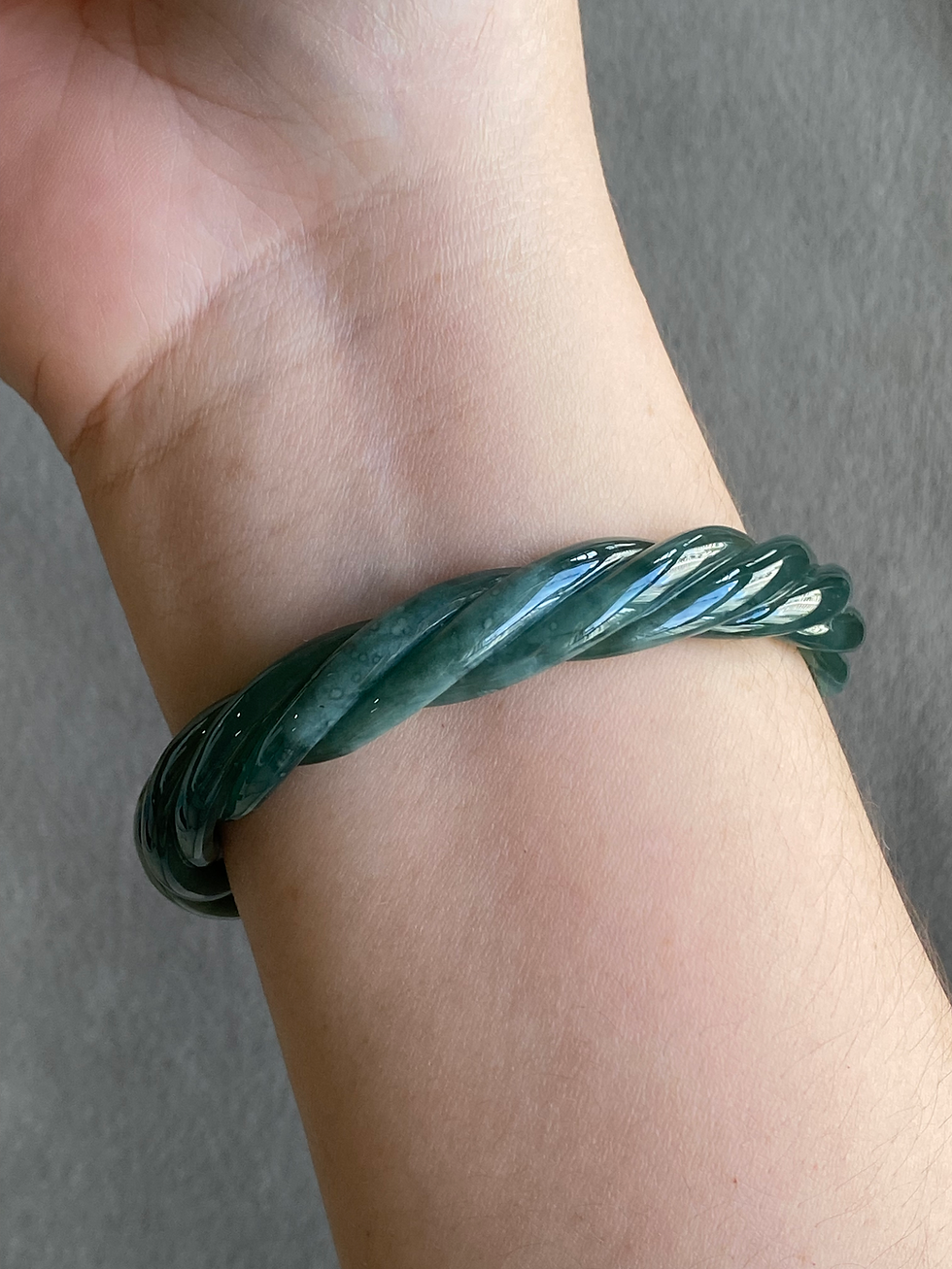 Thumbnail: 61MM Type Bluish Green Carved Jadeite Bangle