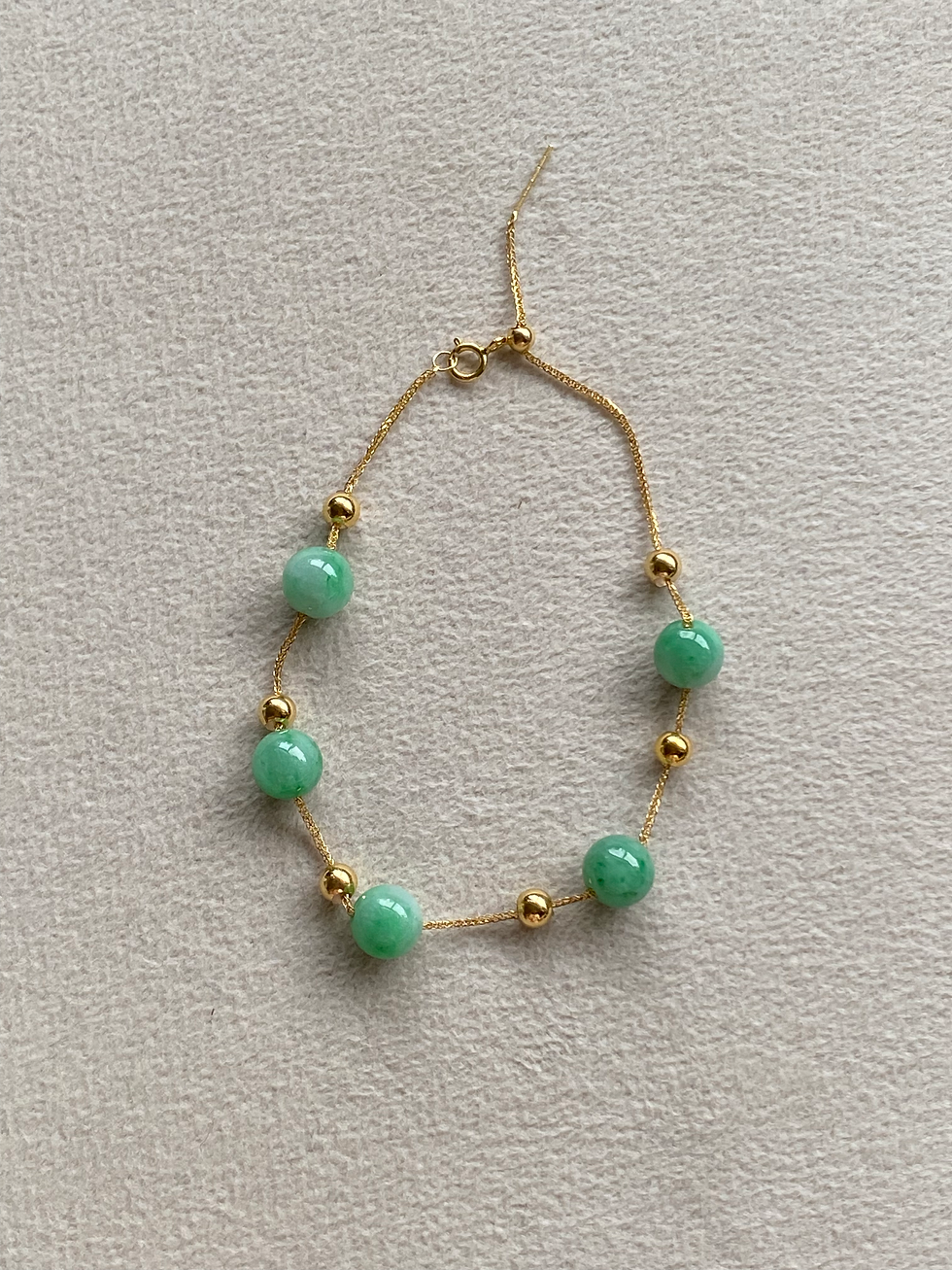 Thumbnail: 18K Gold Type A Light Bright Green Mix Jadeite Beads Bracelet