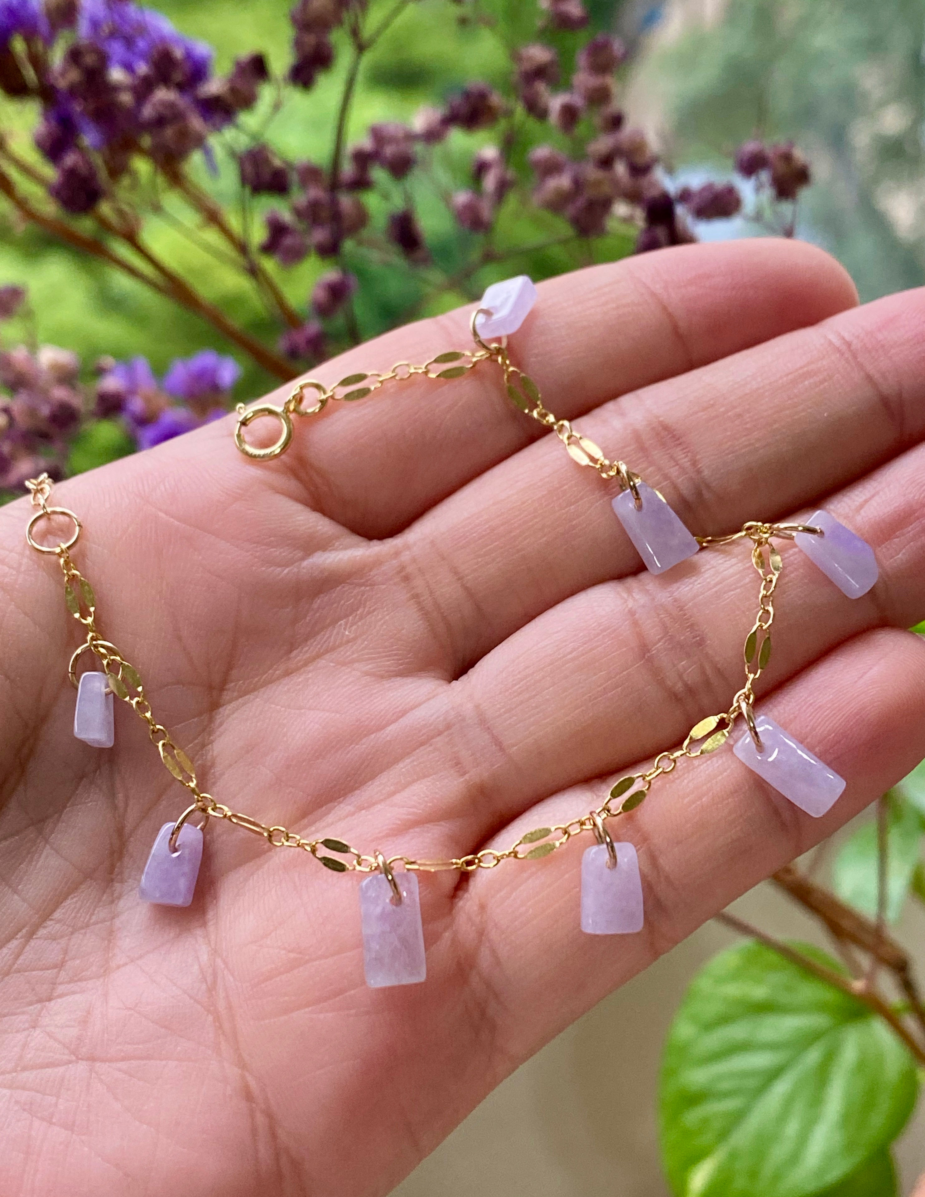 14K Gold Filled Light Lavender Jade Charm Bracelet