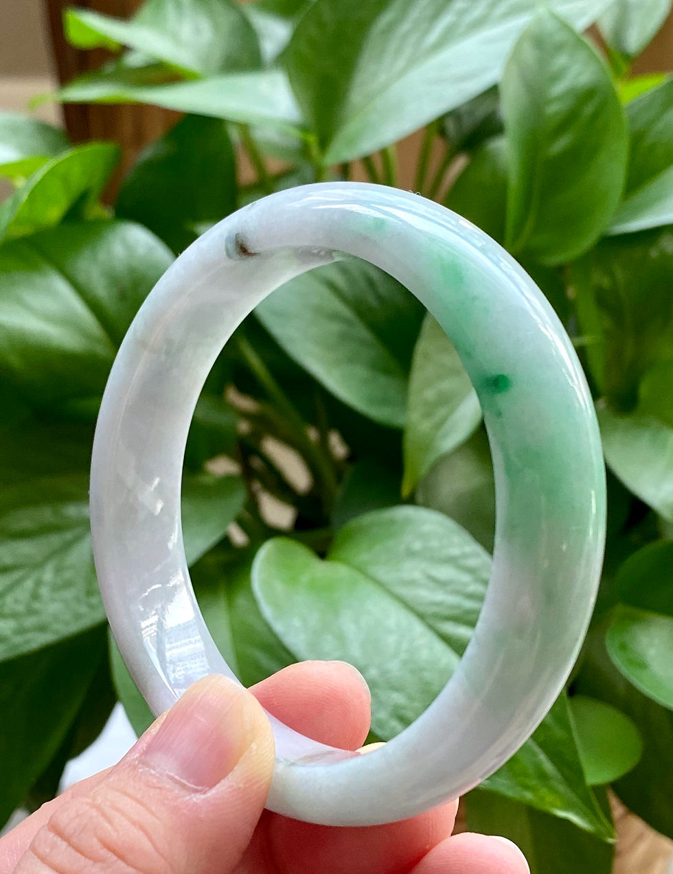 Thumbnail: 59MM Lavender Mixed Bright Green Jade Bangle