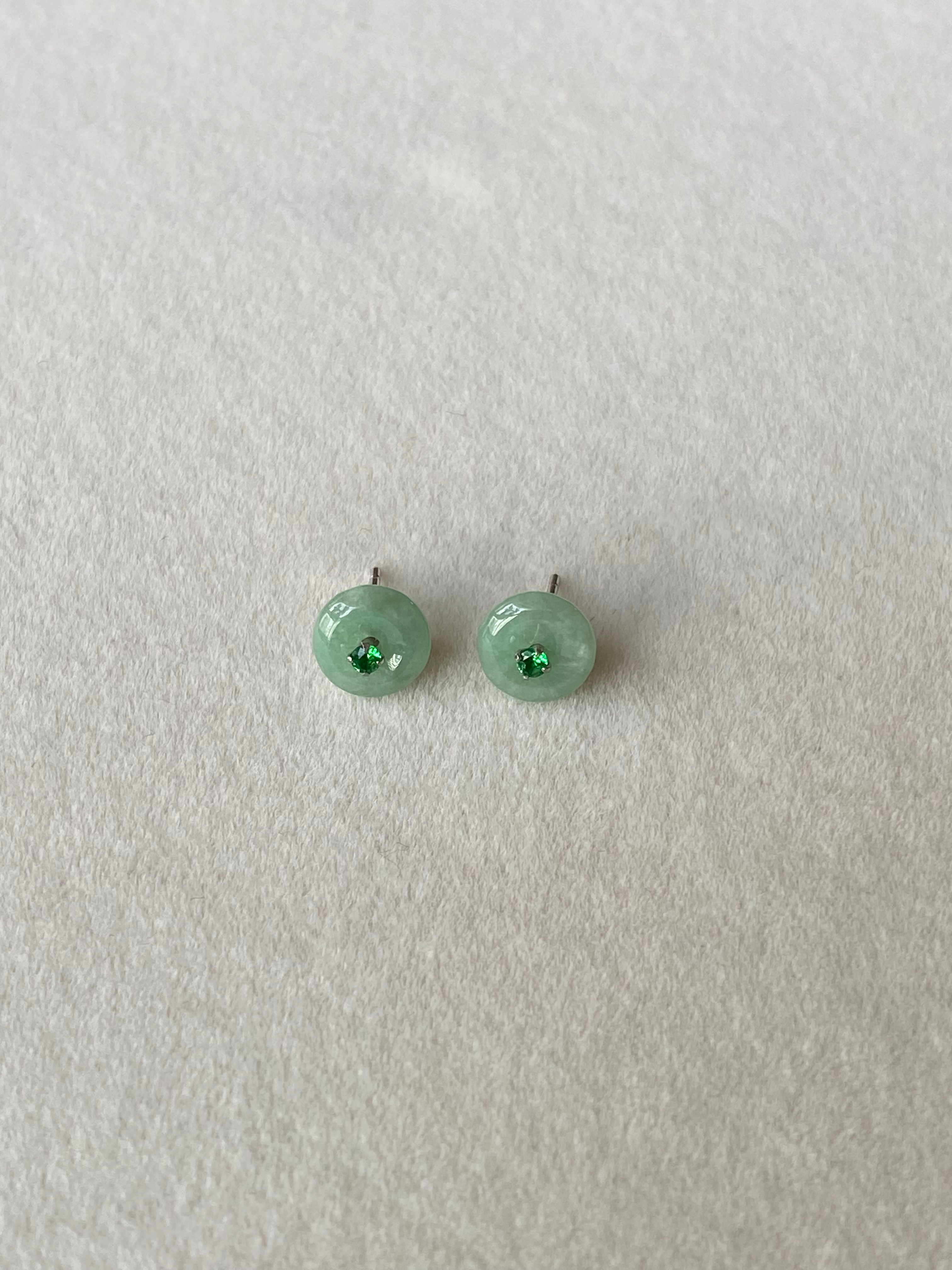 925 Silver Type A Green Jadeite Disc Ear Studs