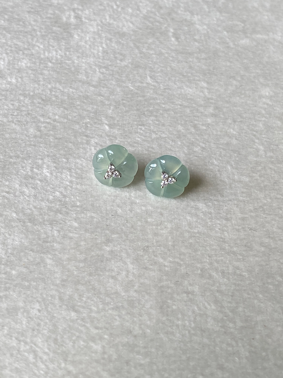 Thumbnail: 925 Silver Type A Icy Faint Green Jadeite Flower Ear Studs