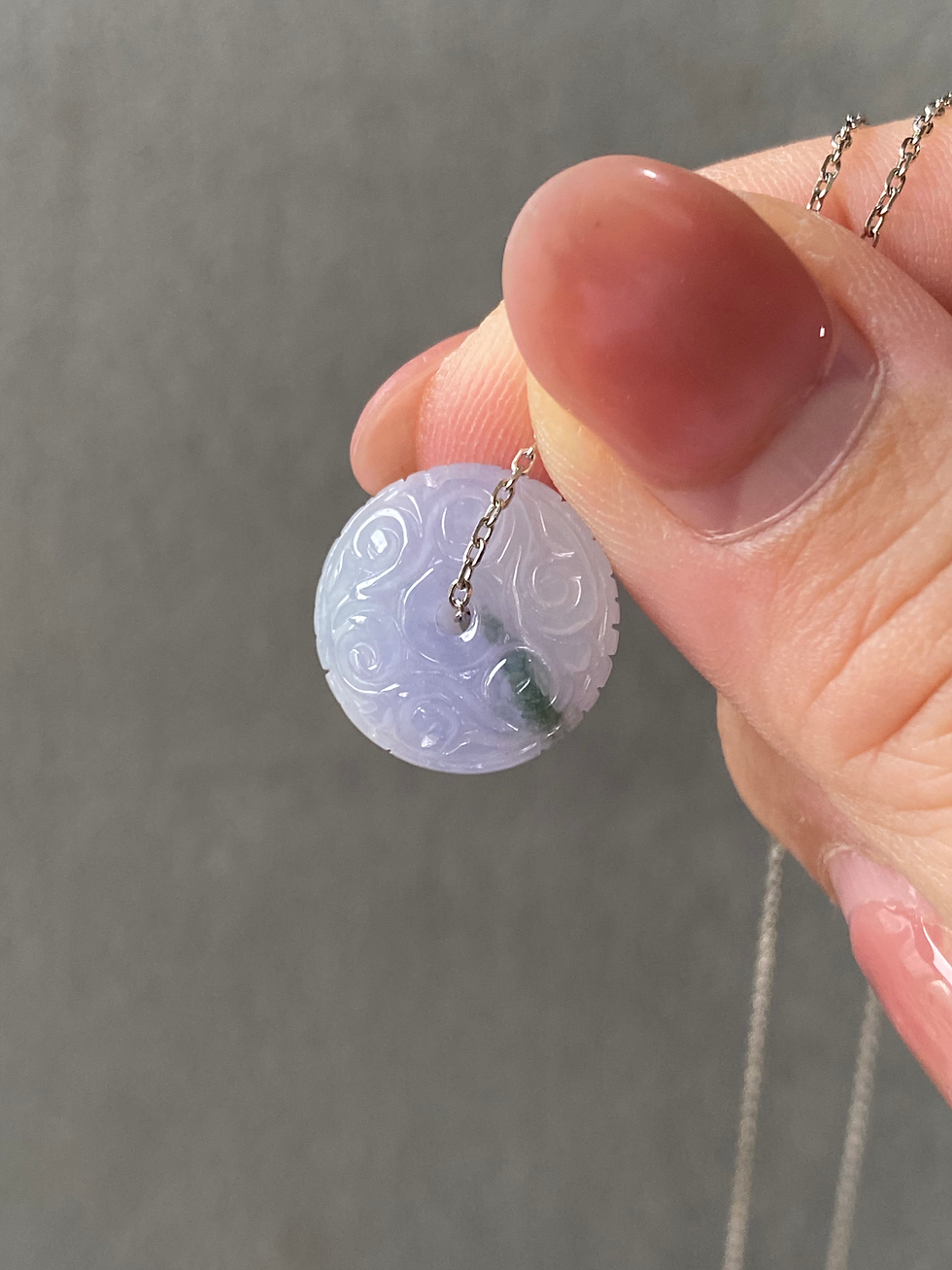 Thumbnail: Type A Light Lavender Mix Carved Jadeite Barrel