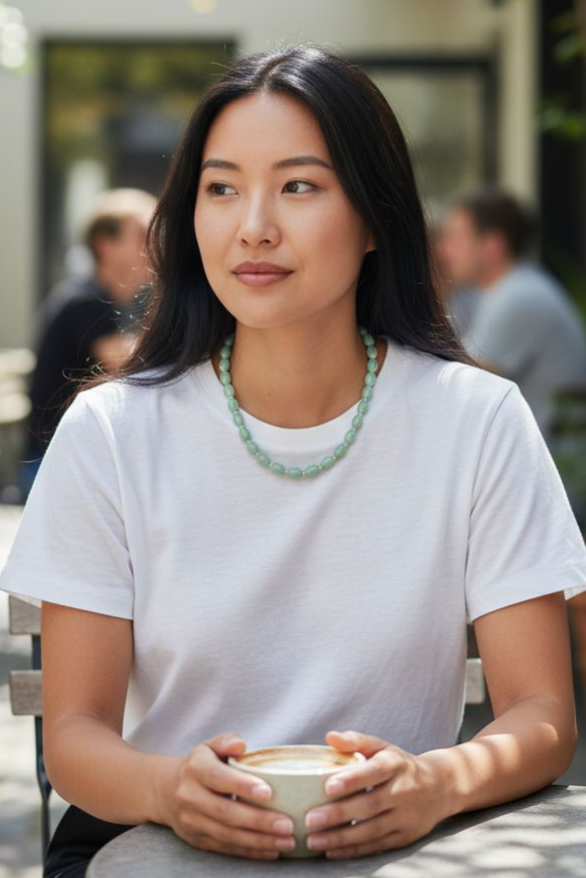 Type A Light Green Oval Jadeite Beads Necklace