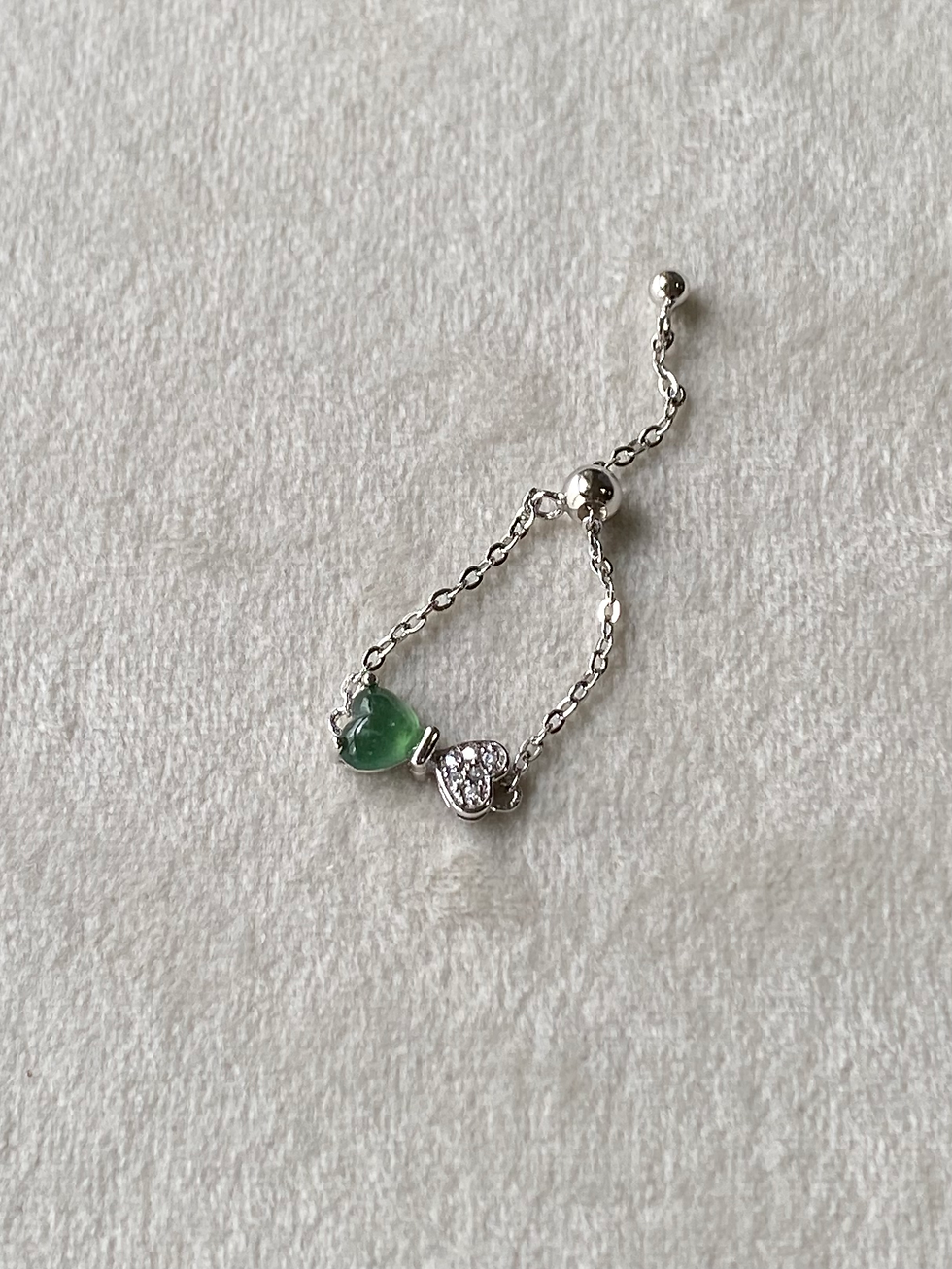 Thumbnail: 925 Silver Icy Green Jadeite Chain Ring