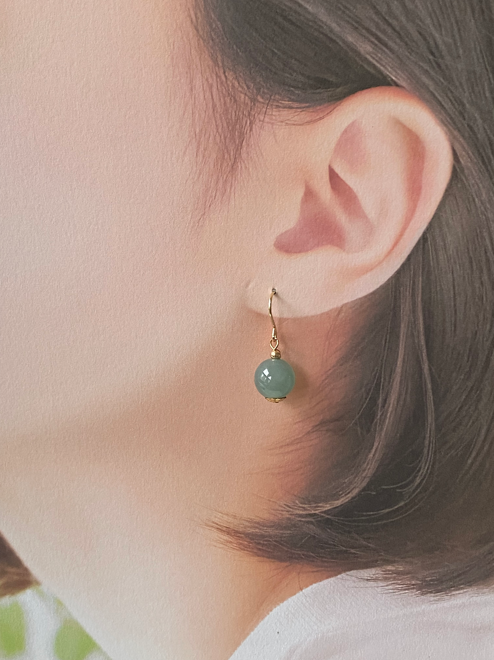 Thumbnail: 14K Gold Filled Type A Translucent Light Bluish Green Jadeite Beads Earrings