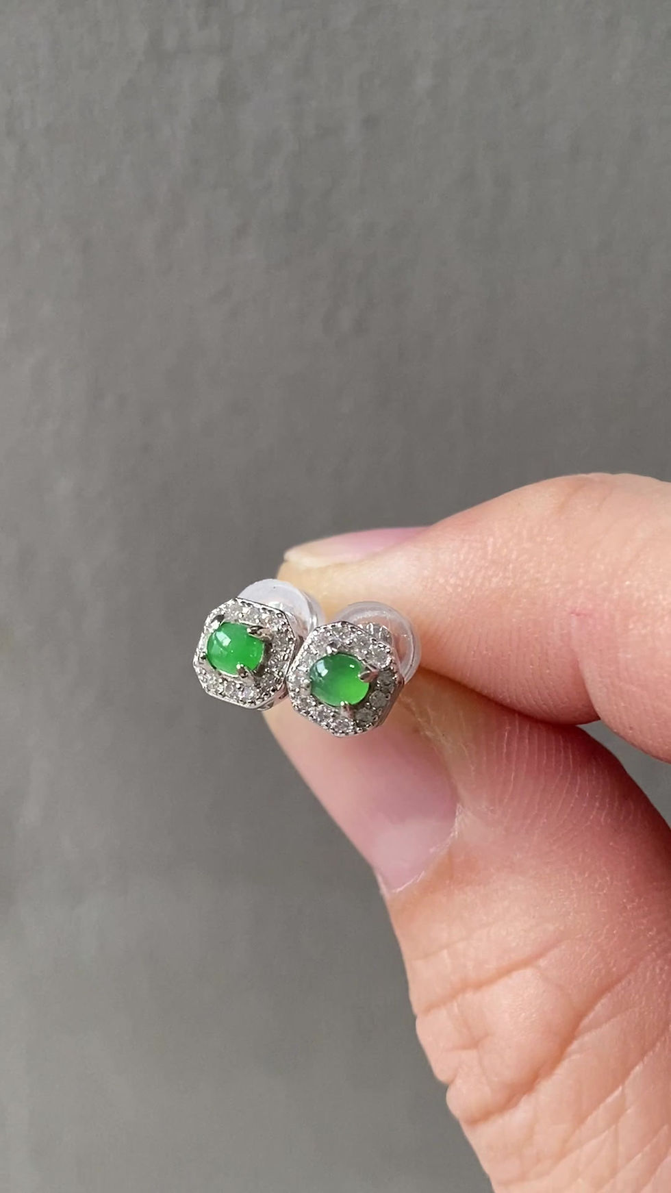 Thumbnail: 925 Silver Type A Translucent Green Jadeite Ear Studs