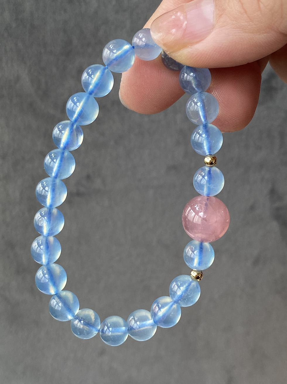 Thumbnail: Aquamarine with Rose Quartz Beads Bracelet