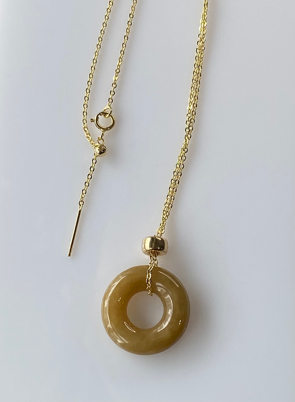 Thumbnail: 14K Gold Filled Type A Brownish Jadeite Donut Necklace
