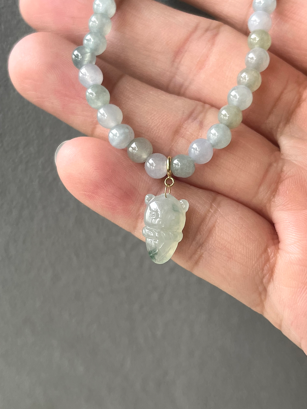 Thumbnail: 18K Yellow Gold Type A Translucent Jadeite Bear Charm