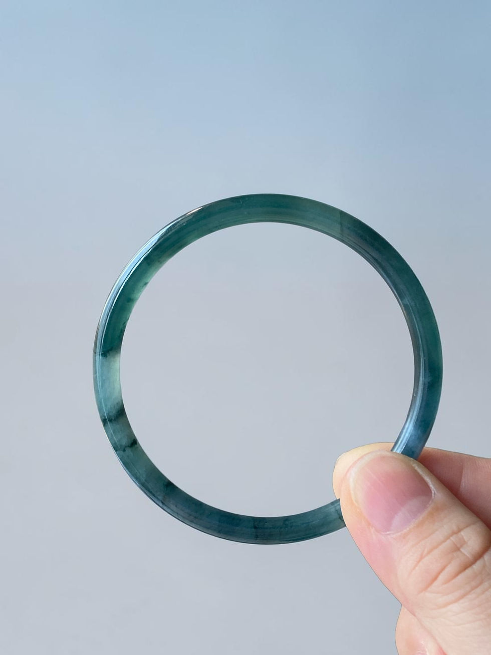 Thumbnail: 58MM Type A Translucent Dark Bluish Green Jadeite Bangle