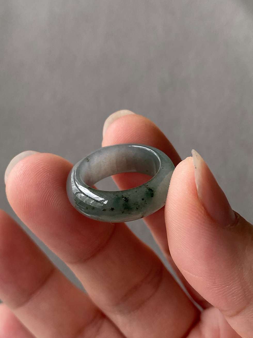 Thumbnail: US#5 Type A Greyish Mix Dark Green Jadeite Ring