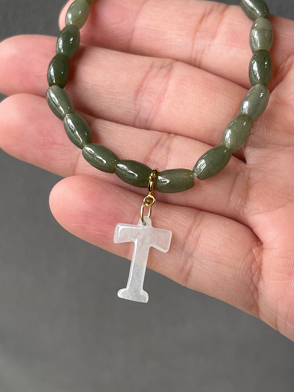 Thumbnail: 14K Gold Filled Type A Translucent Jadeite Alphabet T Charm