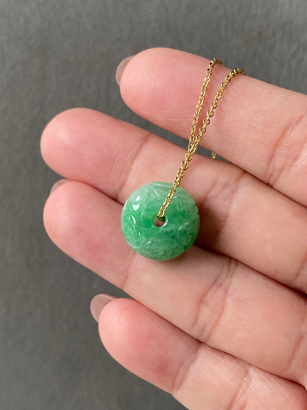 Thumbnail: Type A Bright Green Mix Carved Jadeite Barrel