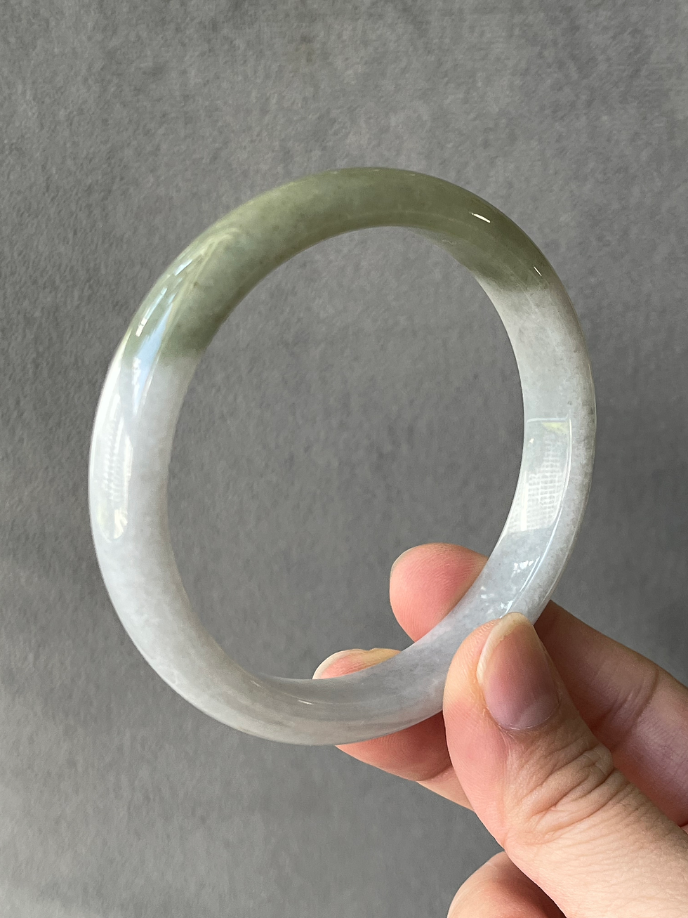 Thumbnail: 63MM Type A Light Greyish Mix Light Green Jadeite Bangle