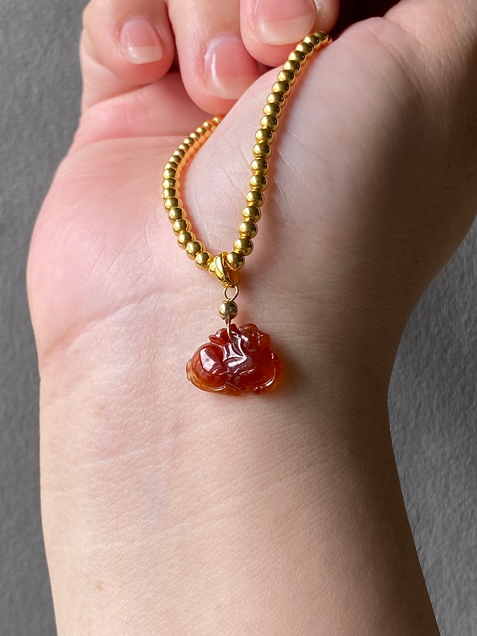Thumbnail: 18K Yellow Gold Type A Dark Brownish Red Jadeite Horse Pendant