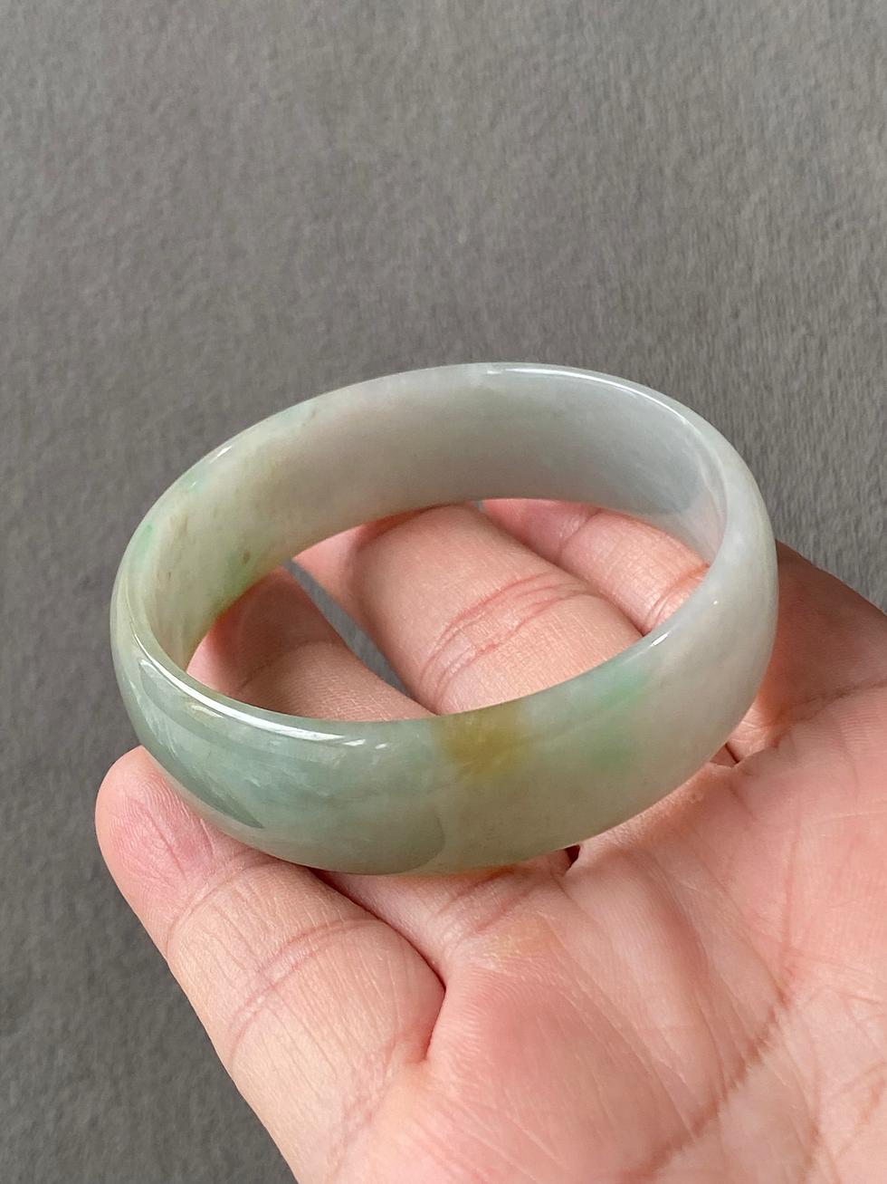 Thumbnail: 48.8MM Type A Faint Green Mix Flat Jadeite Bangle