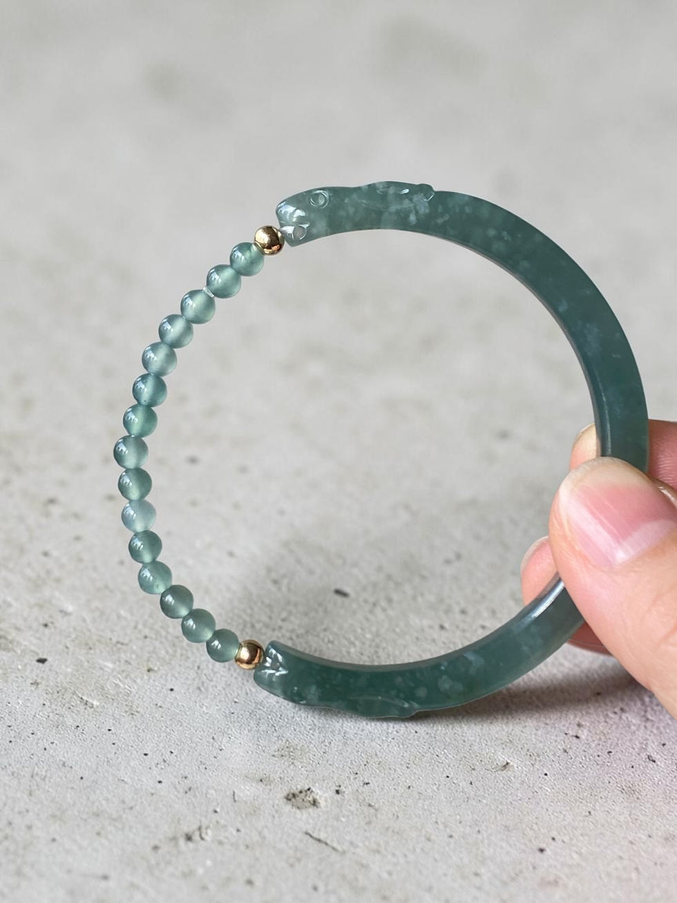 Thumbnail: 57.5MM Type A Bluish Green Jadeite Open Bangle