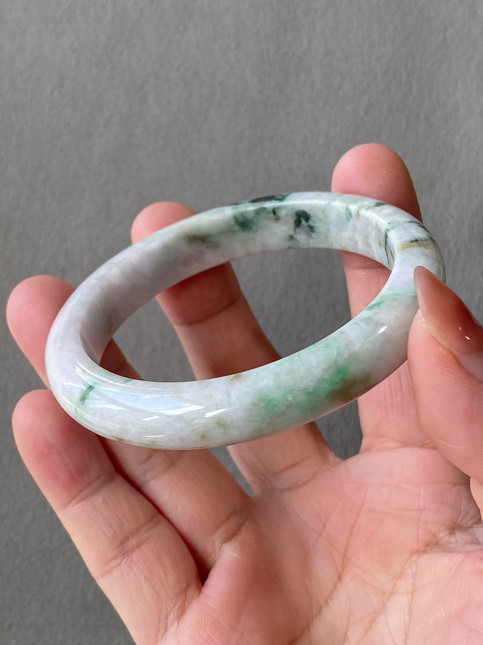 Thumbnail: 55.7MM Type A Green Mix Jadeite Bangle