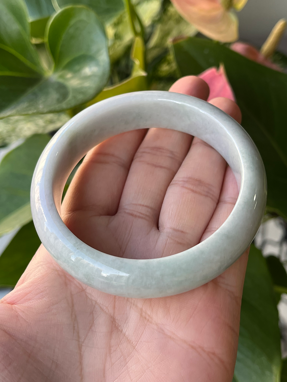 Thumbnail: 58.5MM Type A Faint Green Mix Jadeite Bangle
