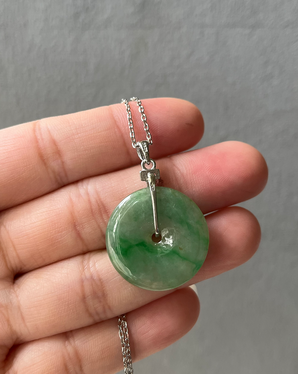 Thumbnail: 925 Silver Type A Green Round Jadeite Pendant