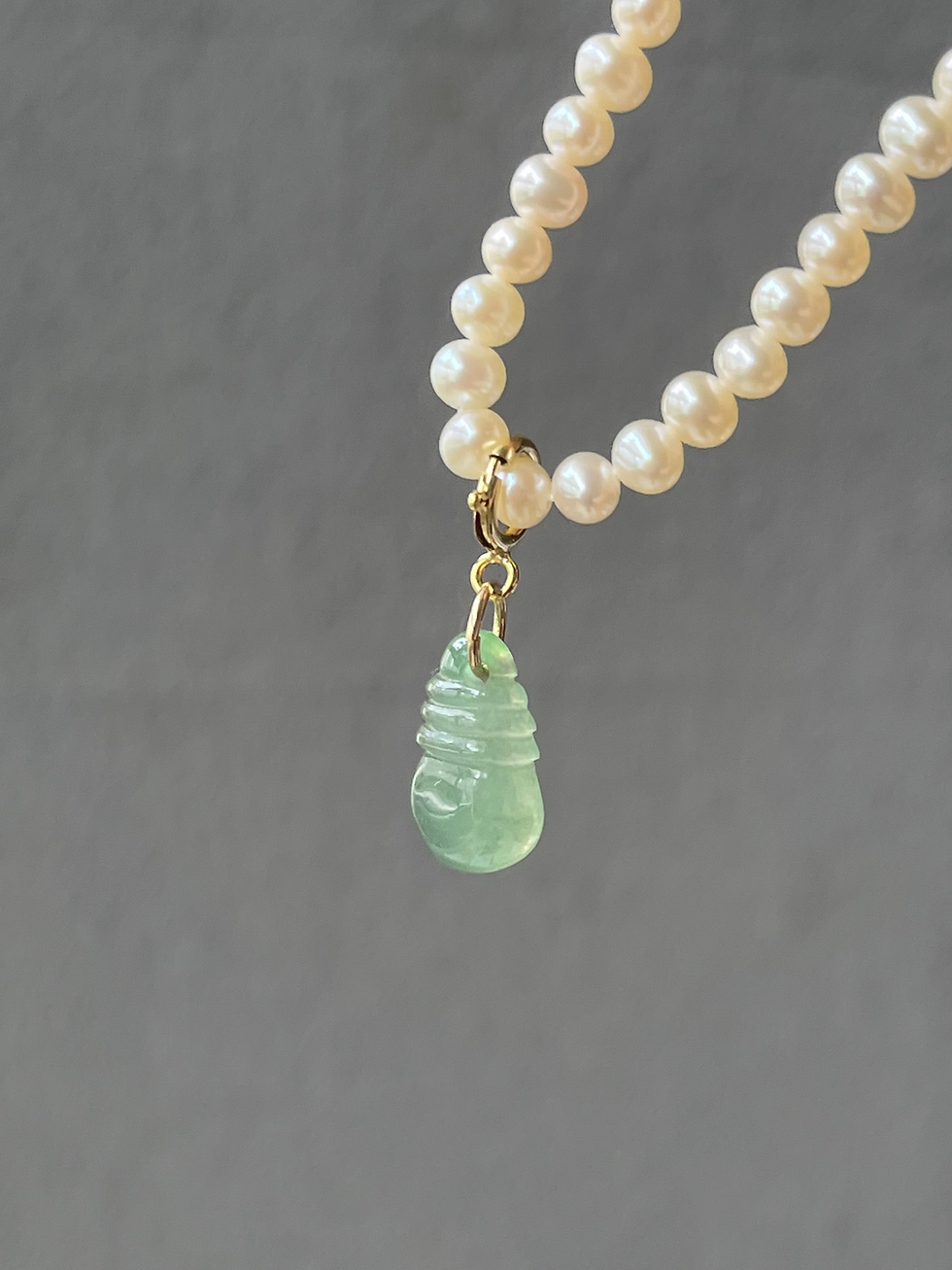 Thumbnail: 14K Gold Filled Type A Icy Green Jadeite Conch Charm