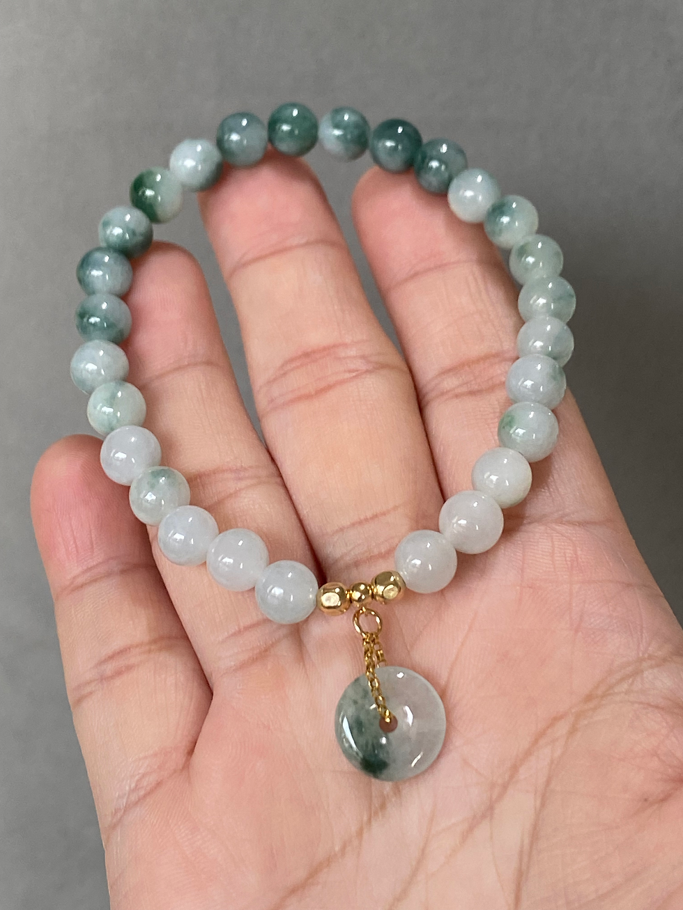 Type A Dark Bluish Green Mix Jadeite Beads Bracelet with Charm