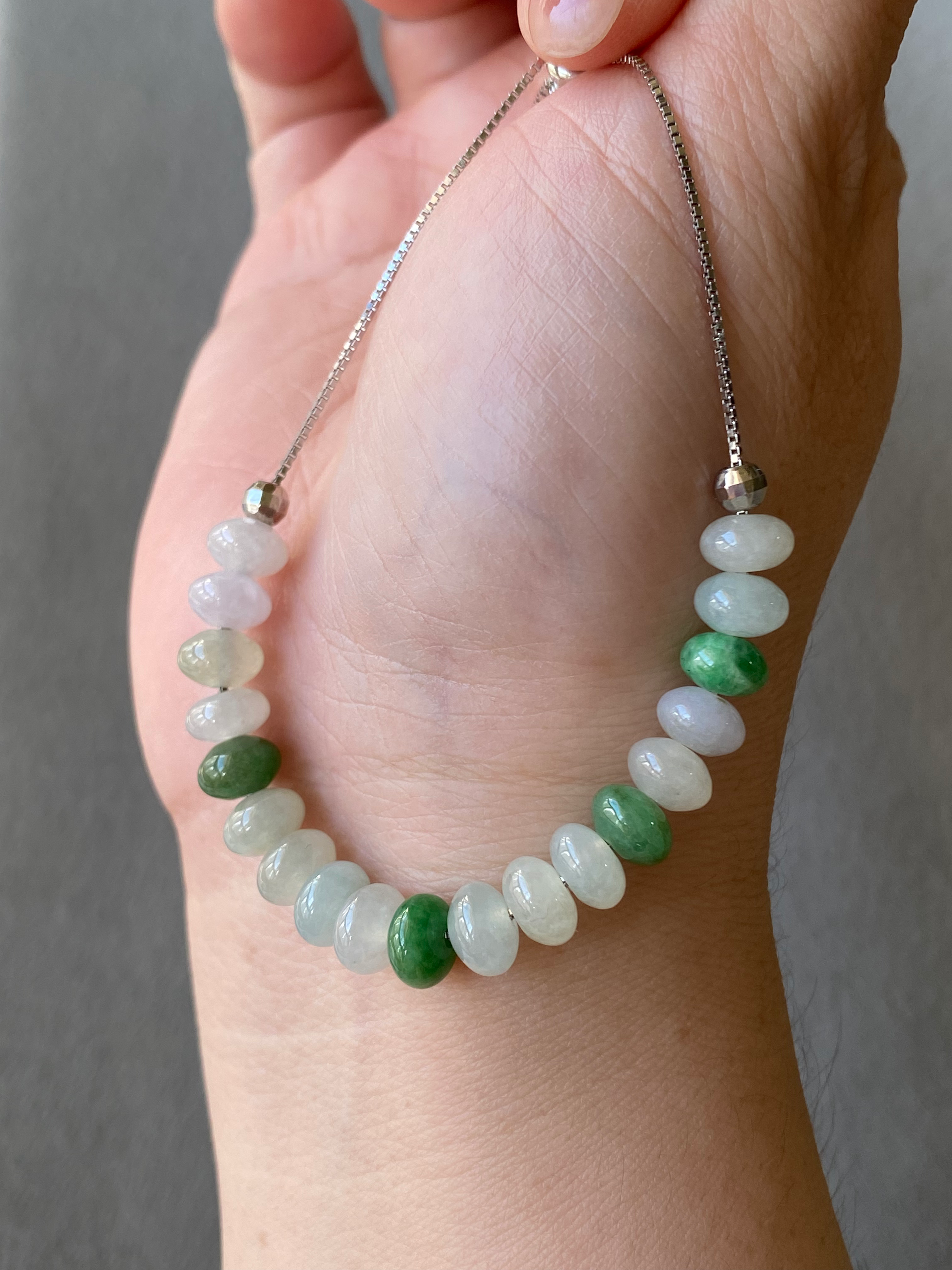 925 Silver Type A Translucent Mix Colour Jadeite Abacus Bracelet