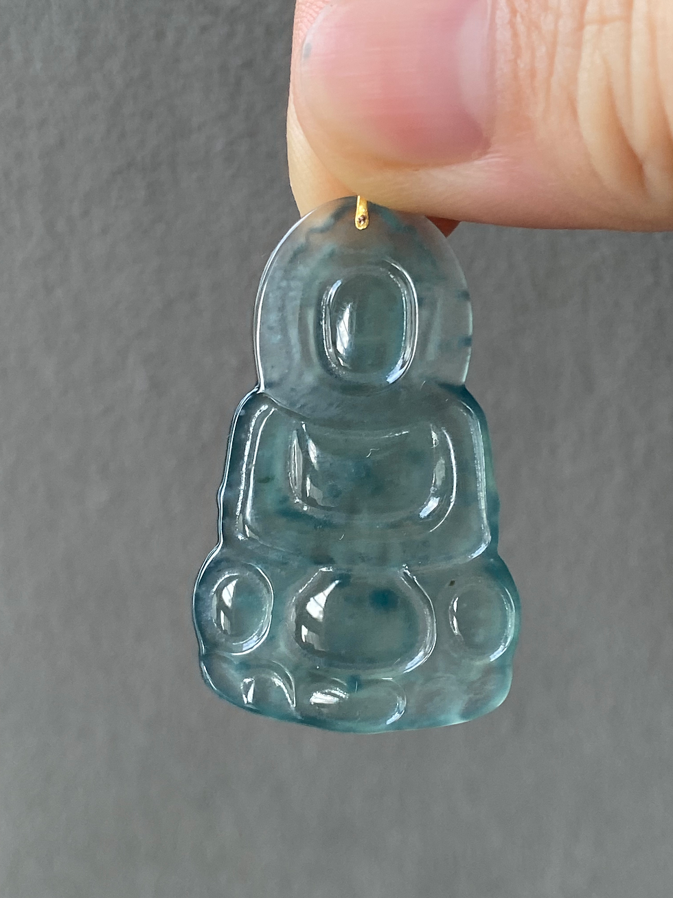 Thumbnail: 18K Yellow Gold Type A Translucent Jadeite Guan Yin Pendant