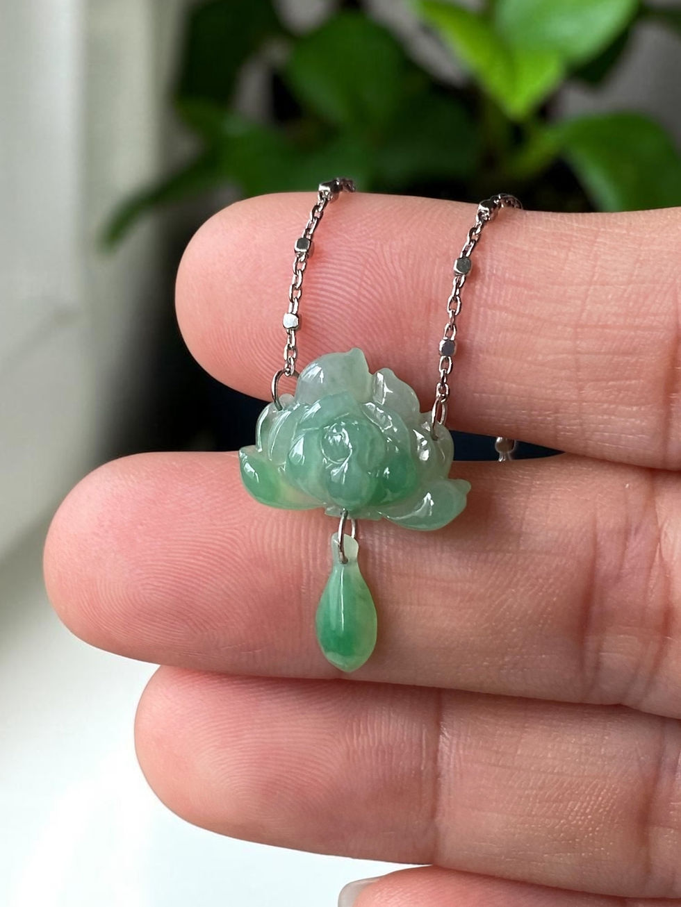 Thumbnail: 925 Silver Type A Translucent Green Jadeite Flower Necklace