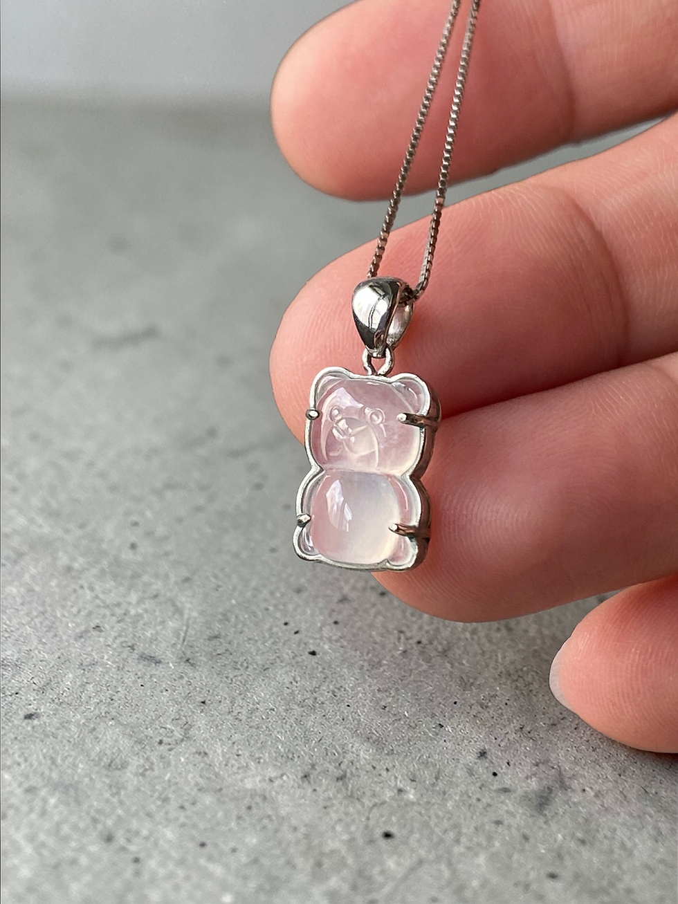 Thumbnail: 925 Silver Type A Icy Jadeite Bear Pendant