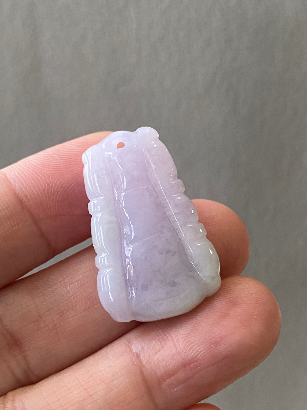 Thumbnail: Type A Light Lavender Jadeite Carved Bamboo Pendant