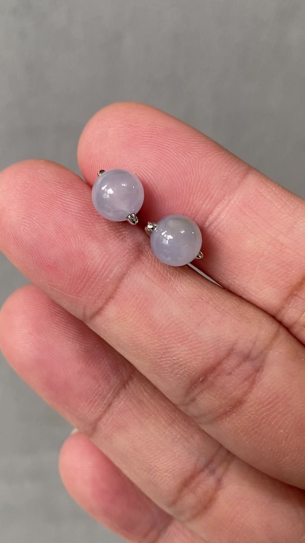 Thumbnail: 925 Silver Translucent Light Lavender Jadeite Beads Studs