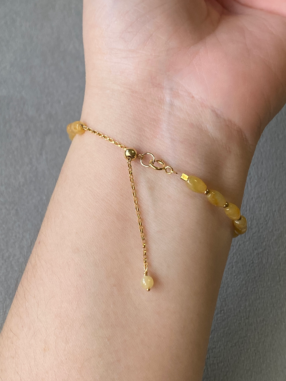 Thumbnail: 14K Gold Filled Type A Brownish Yellow Beads Jadeite Oval Bracelet
